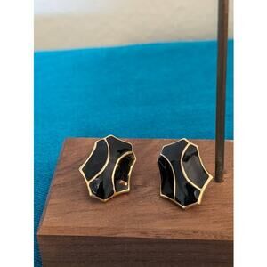 Monet Vintage Black Enamel Gold Tone Post Earrings